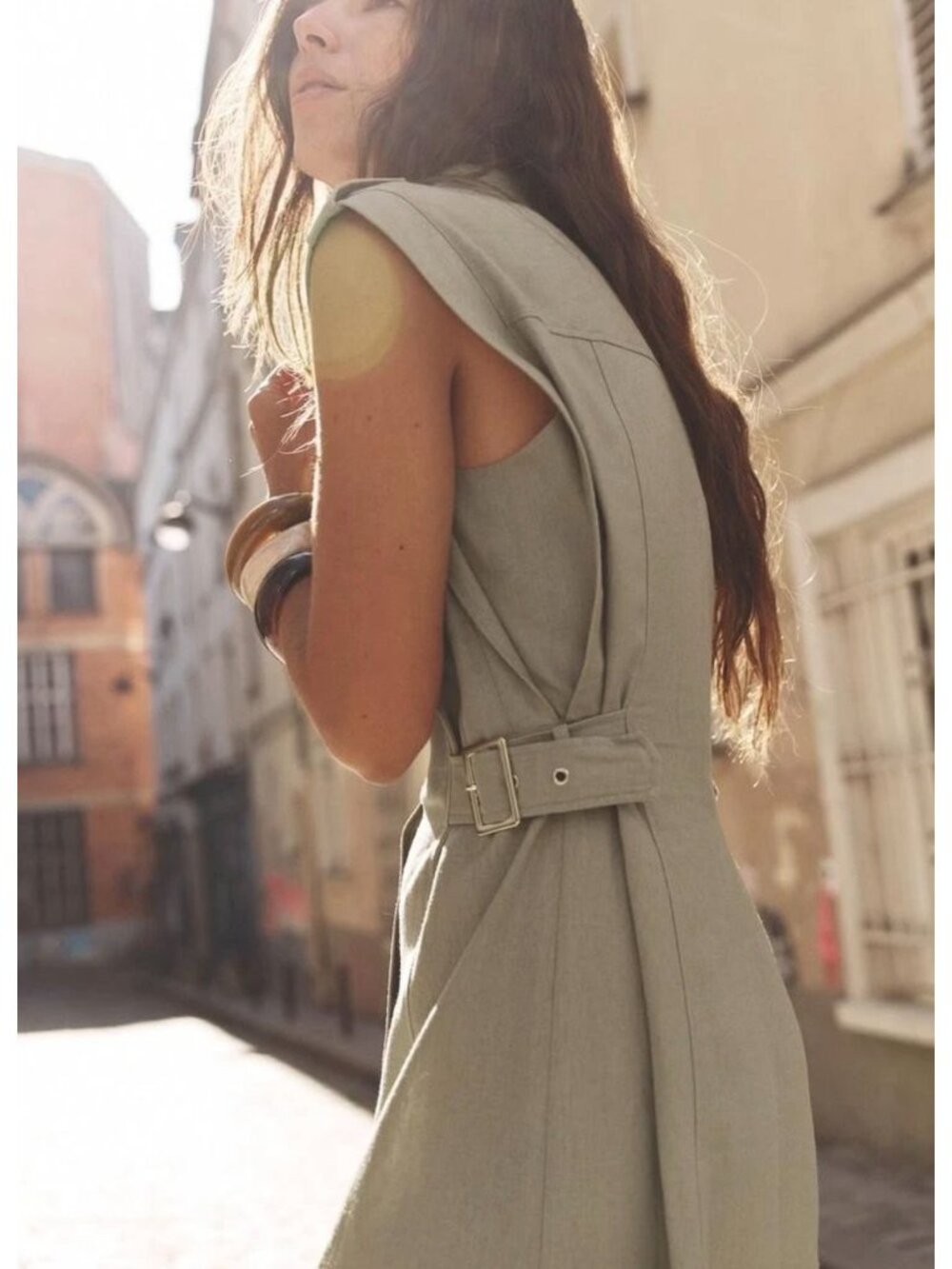 Zara Linen Shirt Dress XS Khaki Olive Euro Summer Safari Button Front Belted - Picture 2 of 16